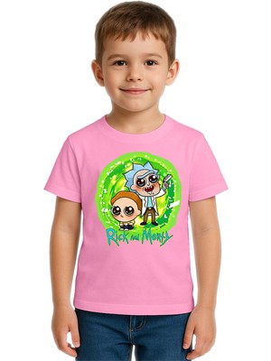 Sedirli Unisex Rick And Morty Baskılı Çocuk Tişört Pamuklu Penye Kumaş