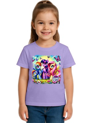 Sedirli Unisex My Little Pony Baskılı Çocuk Tişört Pamuklu Penye Kumaş
