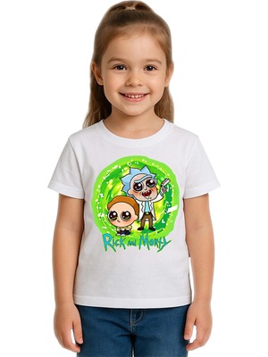 Sedirli Unisex Rick And Morty Baskılı Çocuk Tişört Pamuklu Penye Kumaş