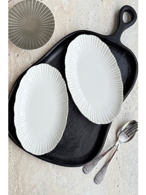 Gümüş Renkli 2'li Porselen Kayık Sunum Servis Seti, 25 Cm, Premium Kalite