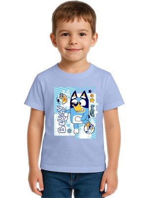 Sedirli Unisex Bluey Baskılı Çocuk Tişört Pamuklu Penye Kumaş