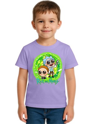 Sedirli Unisex Rick And Morty Baskılı Çocuk Tişört Pamuklu Penye Kumaş