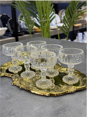 Lvn Lüx 6'lı Ayaklı Cam Kristal Lokumluk Ikramlık Seti