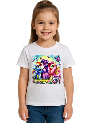 Sedirli Unisex My Little Pony Baskılı Çocuk Tişört Pamuklu Penye Kumaş