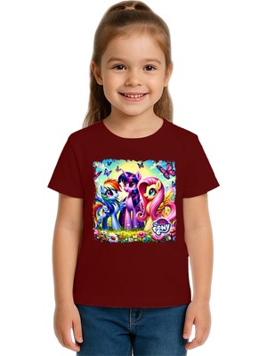 Sedirli Unisex My Little Pony Baskılı Çocuk Tişört Pamuklu Penye Kumaş