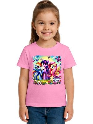 Sedirli Unisex My Little Pony Baskılı Çocuk Tişört Pamuklu Penye Kumaş