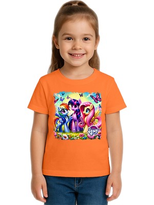Sedirli Unisex My Little Pony Baskılı Çocuk Tişört Pamuklu Penye Kumaş