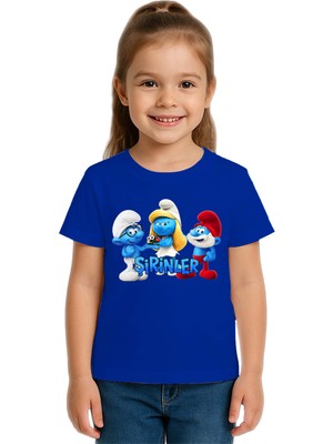 Sedirli Unisex Şirinler Baskılı Çocuk Tişört Pamuklu Penye Kumaş