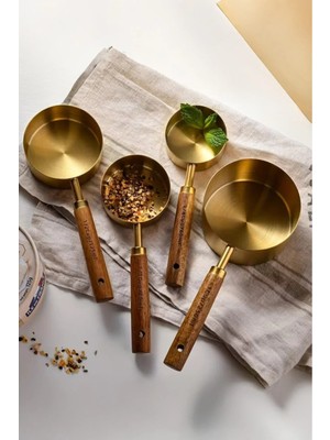 Vasto Gold Ahşap Saplı 4'lü Ölçü Kaşığı Seti, Büyük Boy