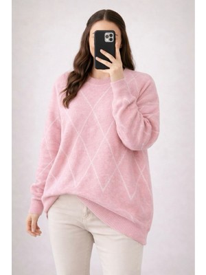 Bubiee Baby Kadın Yumuşak Dokulu Baklava Desenli Şık Triko Kazak -Standart Beden