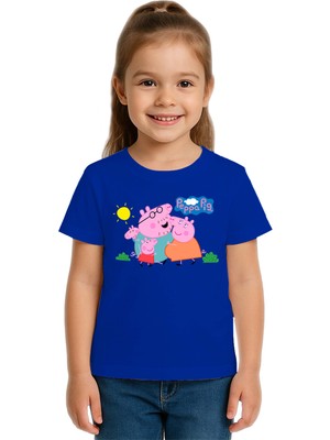 Sedirli Unisex Peppa Pig Baskılı Çocuk Tişört Pamuklu Penye Kumaş