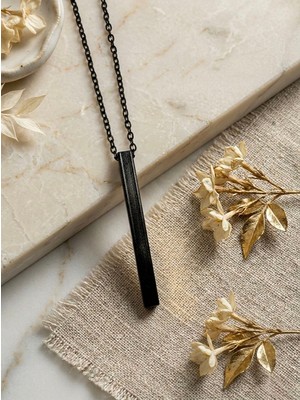 Meneva Aksesuar Minimalist Mat Siyah Çubuk Bar Kolye