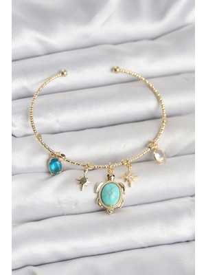 Caretta Caretta Charmlı Gold Renk Kadın Bileklik - TJ-BB8033