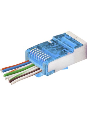 CAT6E Ez RJ45 Metal Konnektör 100 Adet Plastik Kutu - Mavi ND2420