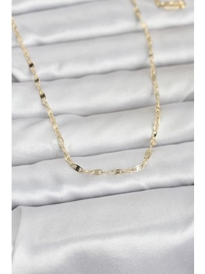 cm 14K Gold Renk Yassı Gemici Zincir Model 60 cm Kadın Kolye - TJ-BKO10967