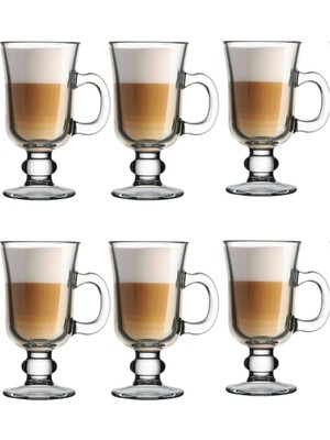 6'lı Irish Coffee, Sıcak Şarap ve Çikolata Bardak Seti, Kulplu, Şık Tasarım
