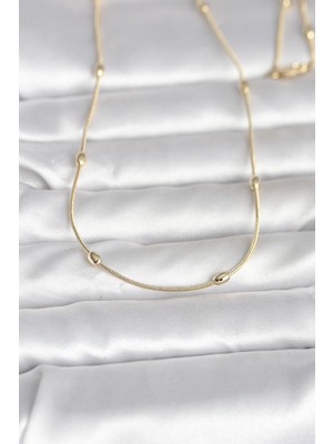 cm 14K Gold Renk Yılan Zincirli Damla Topçuk Model 60 cm Kadın Kolye - TJ-BKO10990