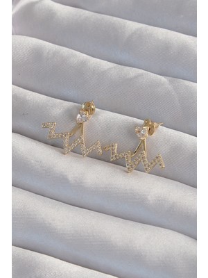 Pirinç Gold Renk Zirkon Taşlı Zikzak Küpe - TJ-BKP9303