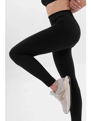 Tusebu Yüksek Bel Fitilli Termal Tayt – Toparlayıcı, Içi Şardonlu, Siyah