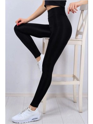 Tusebu Yüksek Bel Parlak Görünümlü Toparlayıcı Spor Tayt – Esnek