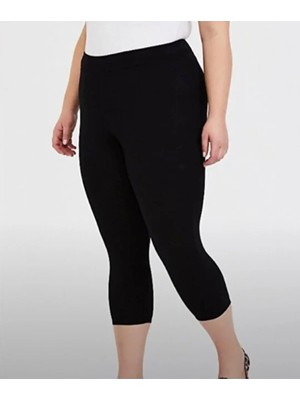 Tusebu Kadın Büyük Beden Siyah Diz Altı Esnek Penye Kapri Tayt