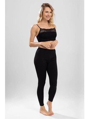 Tusebu Kadın Siyah Yüksek Bel Esnek Penye Rahat Günlük Basic Tayt