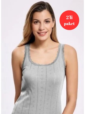 Gawzera 2'li Jakarlı , %100 Pamuk, Esnek ve Rahat , Geniş Askılı Kadın Atlet