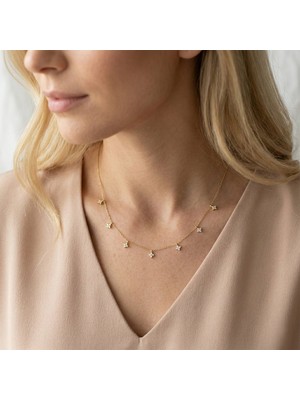 Vaoov 925 Ayar Gümüş Altın Kaplama Minimal Çiçek Kolye