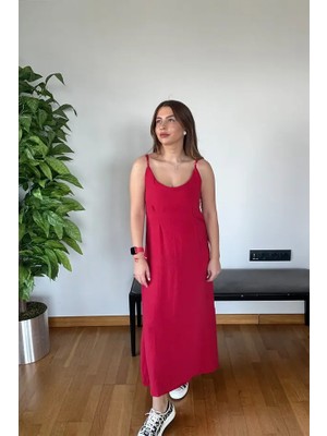 Picco Boutique Premium Kumaş  Ayarlanabilir Askılı Gömlekli Elbise Kadın Salaş Yazlık Maxi Uzun Şık Kombin