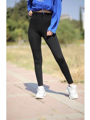 Fit & Fit Tayt Kadın Siyah Ekstra Yüksek Bel Geniş Kemer Korse Etkili Toparlayıcı Tayt