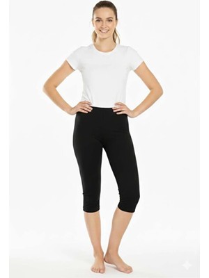Tusebu Kadın Siyah Yüksek Bel Kapri Tayt Spor Yoga Pilates Esnek Toparlayıcı