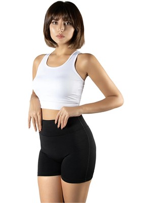 Tusebu Yüksek Bel Toparlayıcı Kadın Biker Tayt Şort Siyah