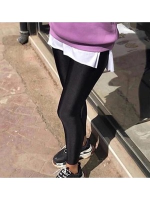 Tusebu Yüksek Bel Parlak Siyah Likralı Toparlayıcı Kadın Günlük Spor Tayt