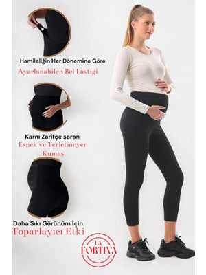 Tusebu Hamilelere Özel Ayarlanabilir Bel Lastikli Esnek Toparlayıcı Siyah Tayt