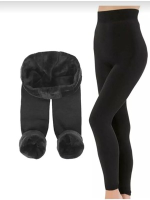 LaRosa Lingerie Lorasa Tayt Içi Peluşlu Siyah Likralı Yüksel Bel Kışlık Termal