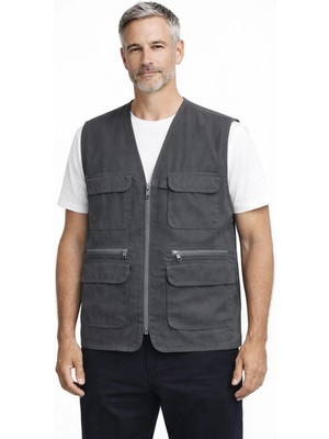 BURSPA Rahat Kesim Çok Cepli Pamuklu Klasik Erkek Baba Yelek