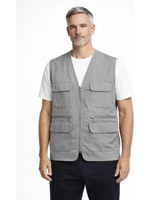 BURSPA Rahat Kesim Çok Cepli Pamuklu Klasik Erkek Baba Yelek