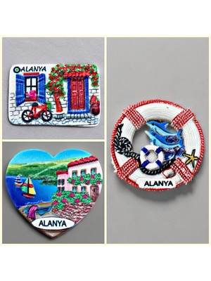 Mundy Alanya 3’lü Polyester Kabartma Magnet Set  | Dekoratif Buzdolabı Süsü (1096)