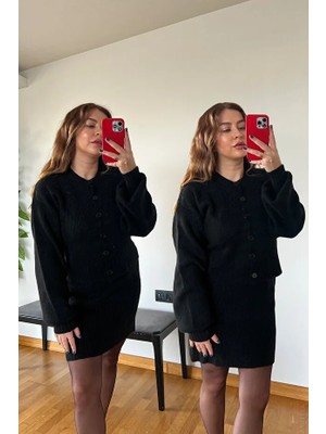 Picco Boutique Yeni Sezon Uzun Kollu Kazak Hırka Düğmeli Üst Alt Takım Etek Şık Marka