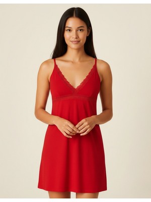 Kalpli İç Giyim Pamuklu Dantel Detaylı Romantik Gecelik ve Rahat Ev Elbisesi