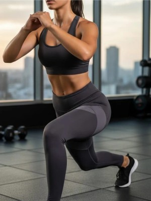 Tusebu Kadın Antrasit Yüksek Bel Toparlayıcı Spor Tayt - Cepli Şekillendirici Yoga ve Fitness Taytı