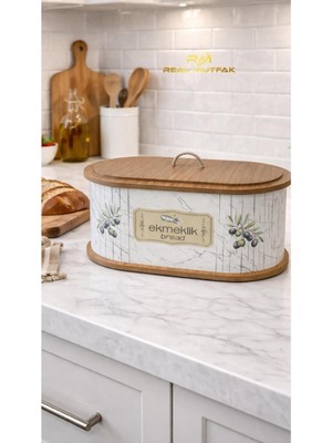 Beyaz Mermer Desenli Ahşap Ekmeklik, Şık ve Dayanıklı Tasarım