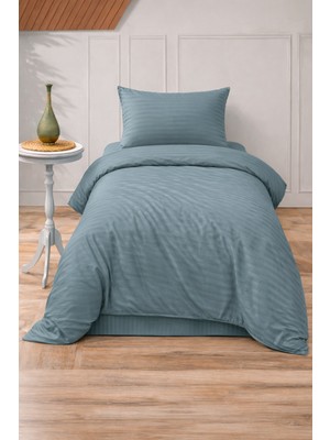 Vionetta Pamuk Saten Otel Serisi Tek Kişilik Nevresim Takımı Petrol Çizgili Lastikli Çarşaflı