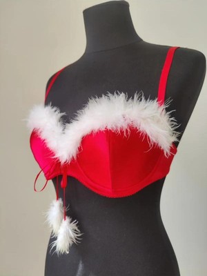 Tusebu Özel Gün Için Fantezi Sütyen Mikrofiber Dantelli Konforlu Kumaş Yılbaşı Özel Kırmızı