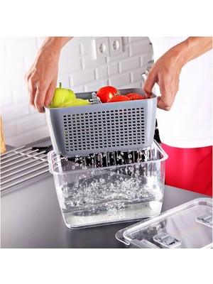 Derin Stok Lossa Süzgeçli ve Bölmeli Organizer Meyve Sebze Saklama Kabı 5 Lt