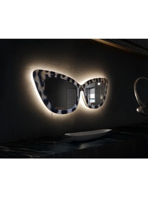 Nilisis Ayna LED Işıklı Duvar Aynası, Leopar Desenli Gözlük Şeklinde Ayna