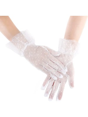 Nemere Kısa Boy Güpürlü Beyaz Puantiyeli Tül Eldiven Beyaz Renk