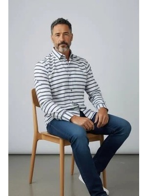 Eren Style Klasik %100 Cotton Uzun Kollu Terletmeyen Kışlık 2 Renkli Çizgili Gömlek (Slim Fit)