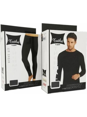 Tutku | Erkek Siyah Termal Takım Içlik Tayt | Alt Üst