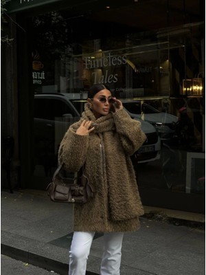 Modatıkla Yün Cıkartılabilen Atkılı ,kaban Ikili Takım- Kahve